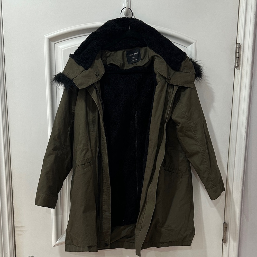 Love Tree Olive Utility Jacket with Black Trim